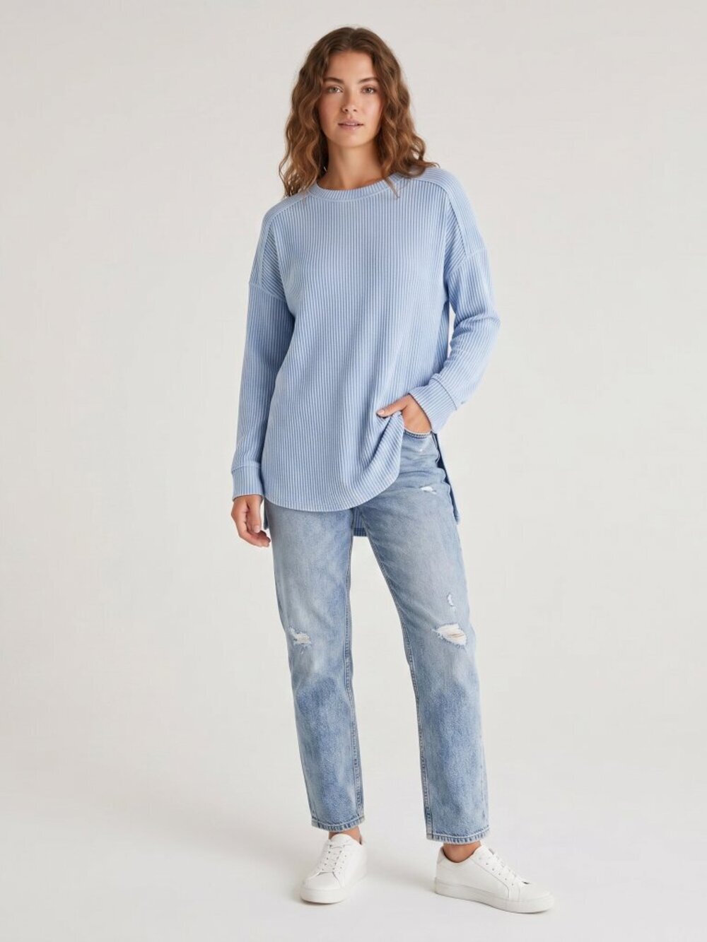 NWT | BTFBM Light Blue Ribbed Long Sleeve Top | Drop Shoulder | Medium